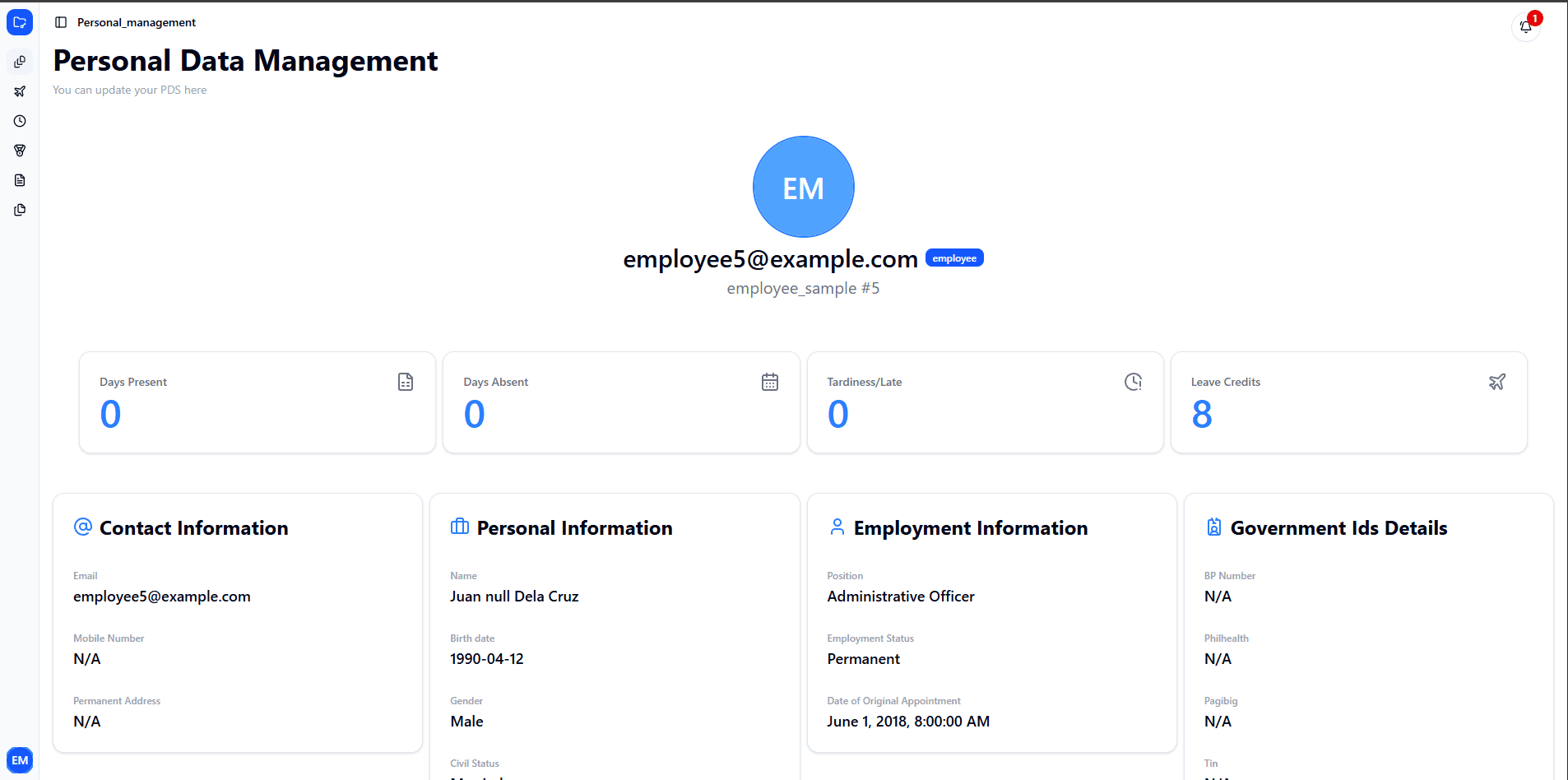 HRMIS centralized dashboard view
