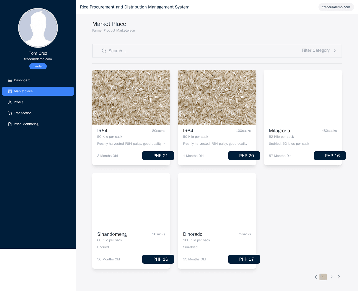 NFA Trading trader-side marketplace and bidding view